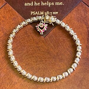 Ross Simons Sterling Silver Vermeil Ruby & Diamond Bracelet Vintage Jewelry 7.5”